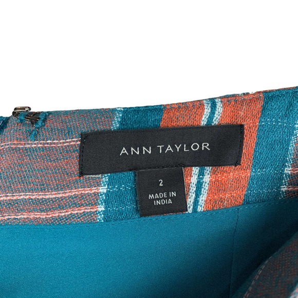 Ann Taylor Faux Wrap Skirt Plaid Linen Blue Orange Women’s 2 - Picture 4 of 7